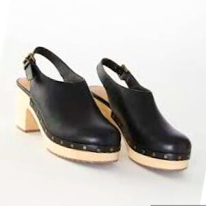 NEW Anne Taylor LOFT Black Slingback Wooden Clogs